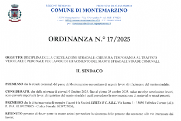 Avviso chiusura strade comunali per lavori di asfaltatura.